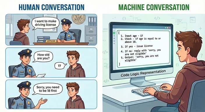 Comparison between human abstraction and computer step-by-step instructions