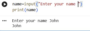 Output of program printing the entered name