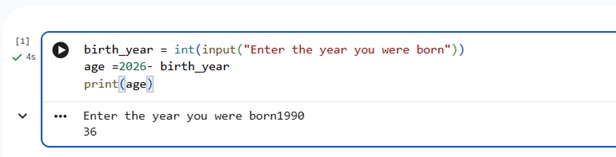 Program calculating age using birth_year input and subtraction