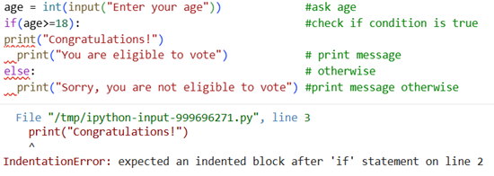 Incorrect indentation example